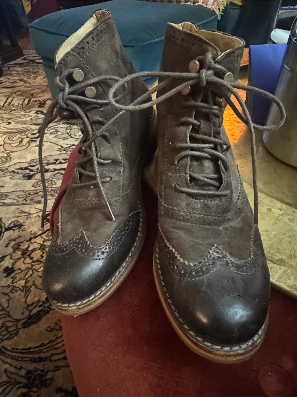 Remonte Brown Suede & Leather Lace-Up Ankle Booties